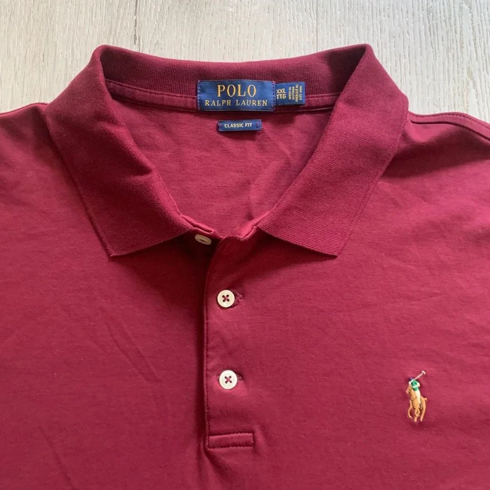 Polo Ralph‎ Lauren Mens XXL Classic Fit Burgundy Maroon Cotton Polo Shirt Pony